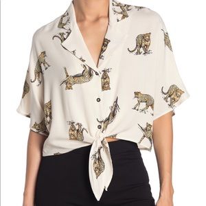 Basil and Lola Leopard Tie Front Button Down